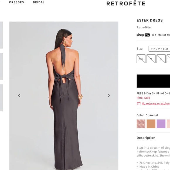 Ester Dress Retrofete in Charcoal - Picture 2 of 3